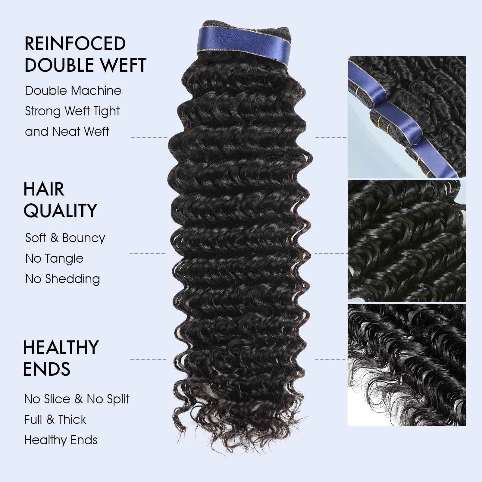 Human Hair Bundles 20 22 24 Inch Deep Wave Bundles Human Hair Curly 3 Bundle Deals 16A 100% Unprocessed Brazilian Raw Hair Weave Bundle Wet and Wavy Water Wave Human Hair Extensions Natural Black