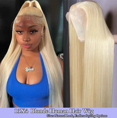 SIYUSI 28Inch 613 Lace Front Wig Human Hair,13x4 HD Transparent Lace, 200% Density Straight Brazilian Blonde Wig, Pre-Plucked with Baby Hair