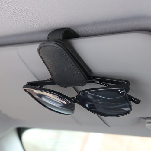 KIWEN 4 Packs Sunglasses Holders for Car Visor, Magnetic Leather Glasses Eyeglass Clip for Car, Ticket Card Clip Sunglasses Mount, Car Visor Accessories Gadgets(4, Black)