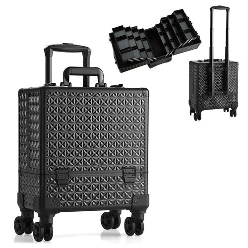 Leeora&Leekoo High-Capacity Multilayer Portable Nail Case for Nail Tech Organizer with Wheels - Lockable Makeup Case Organizer, Cosmetic Case, Makeup Train Case (Black-8045)
