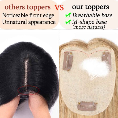 RICH BRIA Human Hair Toppers for Women with Thinning Hair Real Human Topper Crown No Bangs 10 Inch #12P613 Golden Brown mix Bleach Blonde