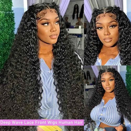 soHygge 13x6 HD Deep Wave Lace Front Wigs Human Hair Pre Plucked 200% Density Deep Curly Gluless Wigs Human Hair Lace Frontal Wigs with Baby Hair Natural Hairline 22 Inch