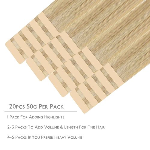 WENNALIFE Tape in Hair Extensions Human Hair, 20pcs 50g 20 inch Light Blonde Highlighted Golden Blonde Remy Hair Extensions Straight Human Hair Tape in Extensions Skin Weft Tape Extensions Human Hair