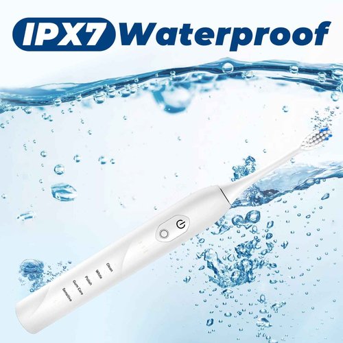 Sonic Electric Toothbrush for Adults, Rechargeable Electric Toothbrush with 6 Replacement Brush Heads, 5 Modes and 3 Intensity Levels with 2 Minutes Smart Timer Reminder Travel, Gift (Antique White)