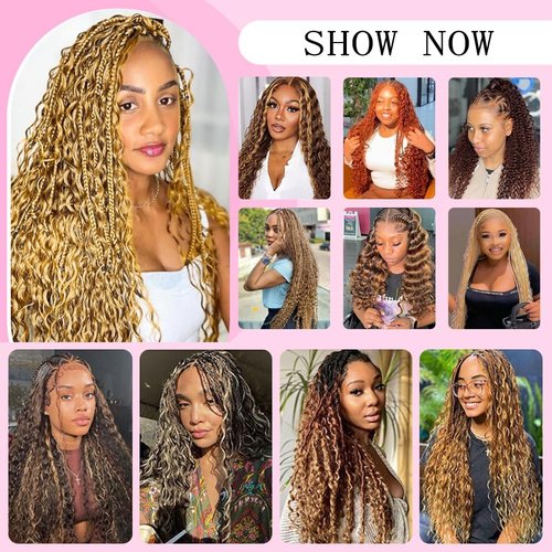 Lucasar Water Bulk Human Hair for Braiding 100g(One Bundle/Pack) Virgin Human Hair Curly Braiding Hair For Bohemian Knotless Boho Braids Highlight No Weft Human Hair Bundles For Braiding(24inch P4/27)
