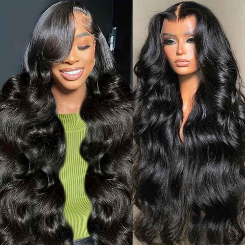 GBUN 13x6 Lace Front Wigs Human Hair 28 Inch Body Wave HD Lace Front Wigs Human Hair Pre Plucked 200 Density with Baby hair Transparent Lace Frontal Wigs for Women Natural Color
