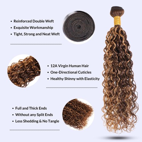 MOMOSHERO Honey Blonde Water Wave Bundles Human Hair 24Inch, Soft & Shed-free P4/27 Ombre Piano Color Curly Brown Blonde Highlight Weave Hair Bundles Wet and Wavy 12A 100% Virgin Hair Single Bundle