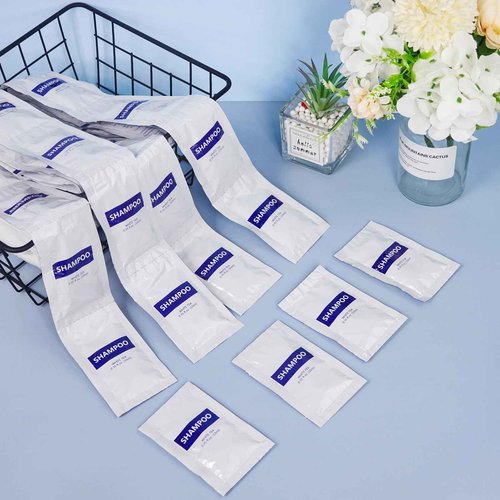 500 pack 0.35 fl oz/10ml Travel Size Shampoo Bulk Individually Wrapped - Refreshing Mini Shampoo Packets Hair Shampoo Single Use Supplies for Homeless Care Hotel Guests, White Tea Scent