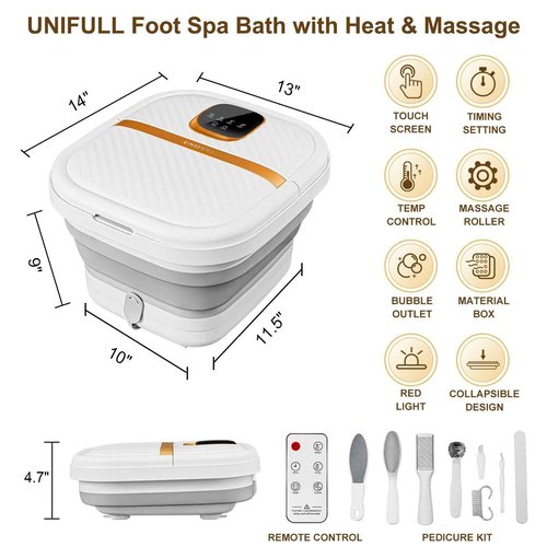 UNIFULL Collapsible Foot Spa Bath with Heat, Touch Screen, Massage Rollers, Bubble, Foot Pedicure Kit, Temperature Control, Foot Spa, Foot Bath Gifts