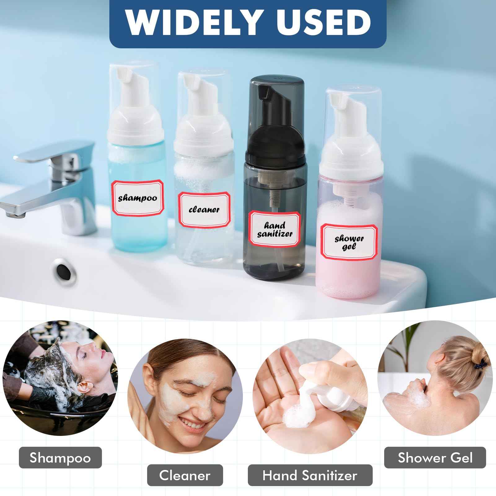 100 Pcs 2 oz Plastic Foam Pump Bottle Refillable 60ml Travel Mousse Foaming Soap Dispenser Mini Eyelash Cleaning Foam Bottle Dispenser for Face Wash Lash Shampoo Skin Care