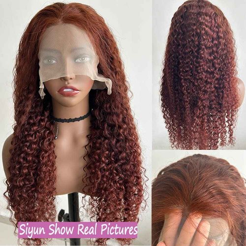 Siyun Show 13x4 Reddish Brown Deep Wave Lace Front Wigs Human Hair Wigs for Black Women 24 Inch Copper Red Deep Curly Wig Human Hair 180% Density Auburn Colored Wigs With Baby Hair