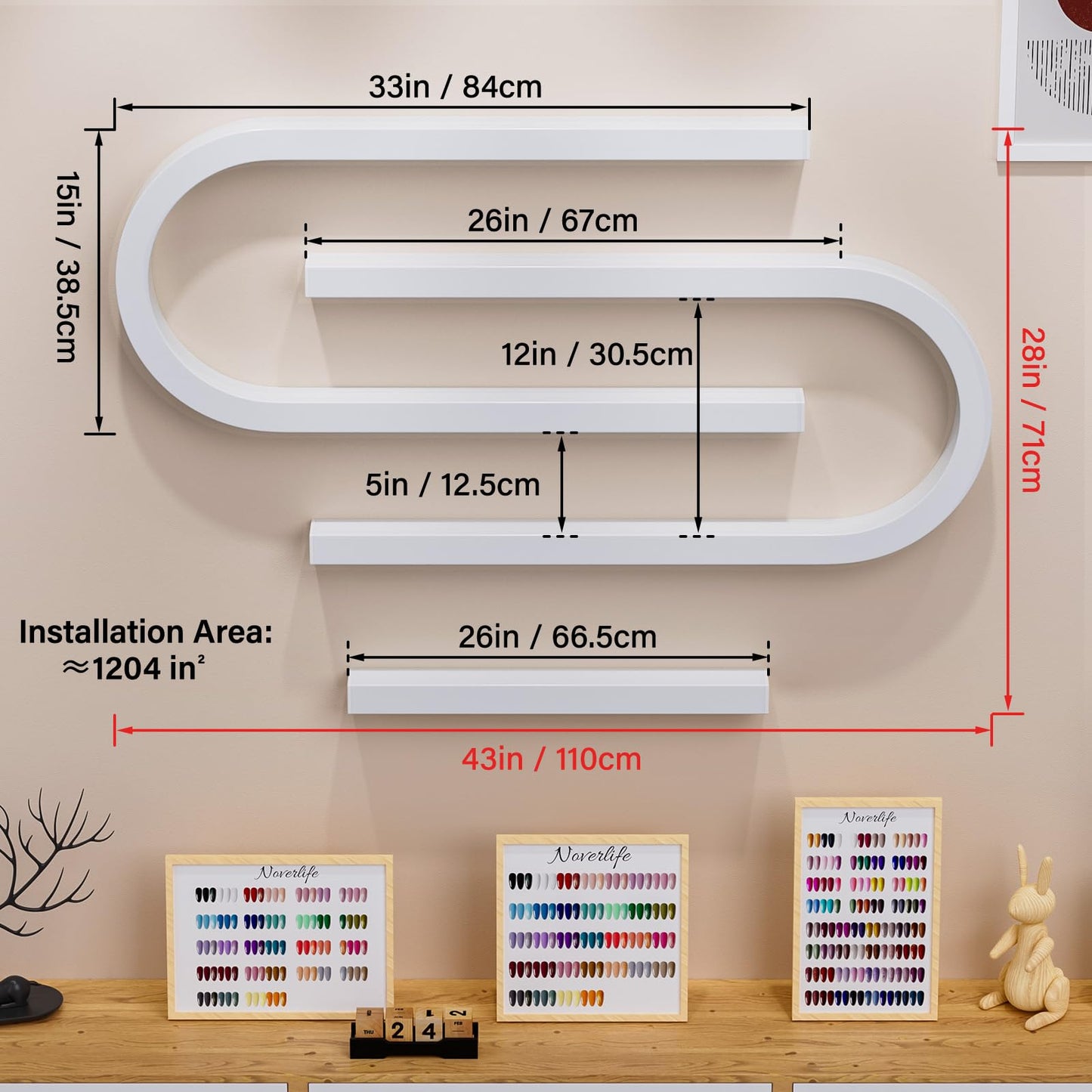 Noverlife 3 Packs U Shape Nail Polish Wall Rack, Metal Nail Polish Organizer Wall Nail Polish Shelves, 5 Tiers Nail Polish Wall Display Makeups Lipstick Perfume Wall Shelf for Home Spas Nail Salon