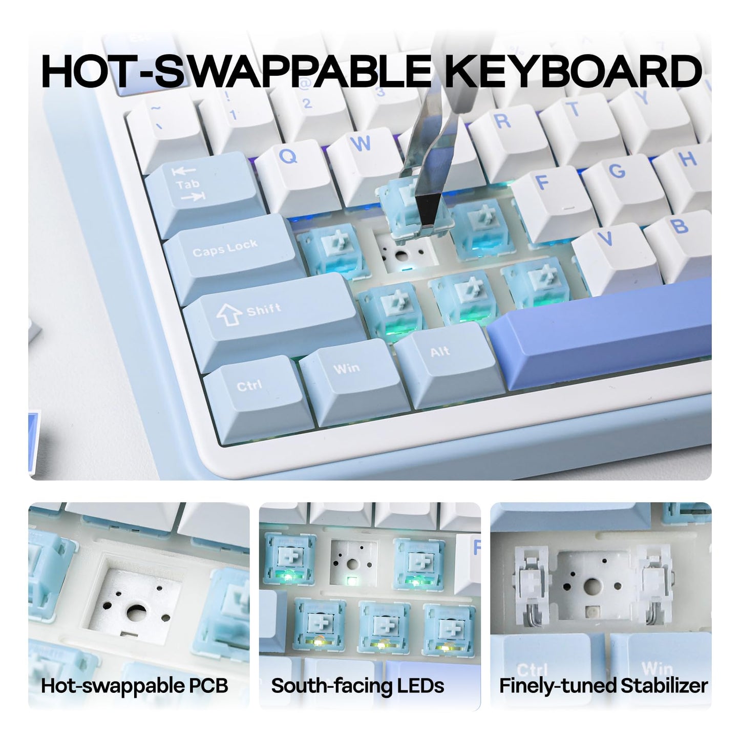EPOMAKER TH99 Wireless Mechanical Keyboard with Lubed Silent Switch, Quiet Gaming Keyboard, 8000mAh,Creamy Gasket,RGB Backlit,Numpad,PBT Keycap,Hot Swappable,for Gamers/Office (Blue&White)