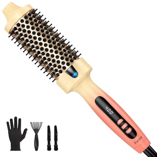 FARERY Thermal Ceramic Tourmaline Ionic Curling Wand, Double MCH Heated Iron Brush, Quick Heating for Silky Smooth Hair, Digital Display 9 Temps Hot Brush, Dual Voltage (1.77 Inch)