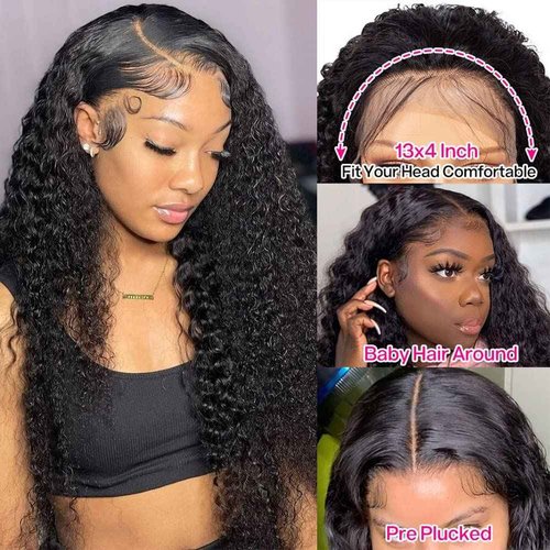CYNOSURE 13x4 HD Transparent Lace Front Human Hair Wigs for Black Women 9A 180% Denisty Curly Lace Front Wigs Human Hair Pre Plucked with Baby Hair Natural Black Color 20inch