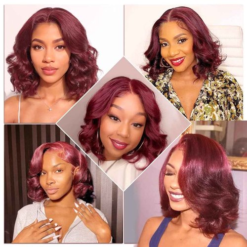 Burgundy Wig Human Hair 13x6 99j Burgundy Lace Front Wigs Human Hair Bob Wigs For Black Women Glueless Wigs Human Hair Pre Plucked Pre Cut 99j 13x6 Hd Transparent Lace Front Body Wave Wig 10 Inch