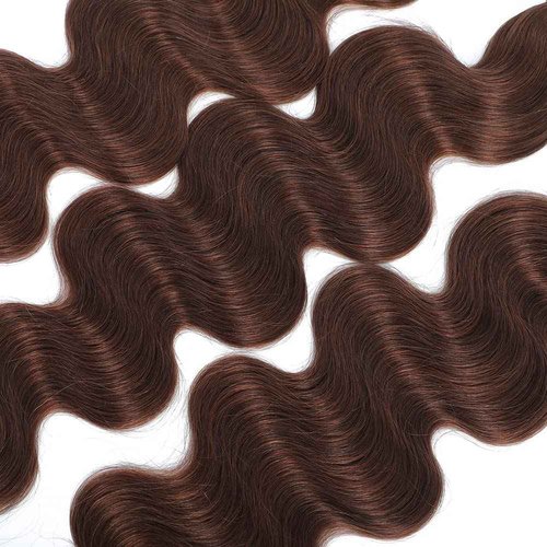 QXRM Body Wave Bundles Human Hair - 12A Brazilian Virgin Human Hair Bundle Double Weft Weave 100G Unprocessed Weave Medium Brown Body Wave (4#, 12 14 16)