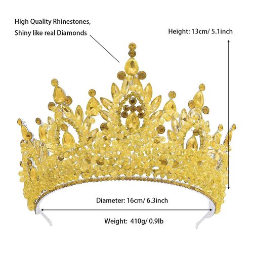 Tall Pageant Crowns for Girls Yellow Stones Royal Queen Tiaras for Adult Extra Large Wedding Headband Princess Quinceanera Prom Costume Cosplay Headpieces