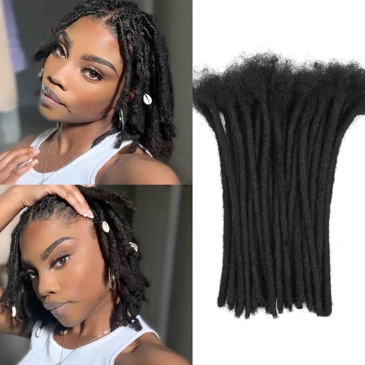 Loc Extension Human Hair 60 Strands 0.8cm Width 8inch 100% Full Handmade Permanent Dreadlock Extension Human Hair for Women/Men Can Be Dyed Bleached Curled (Width 0.8cm Natual Black)