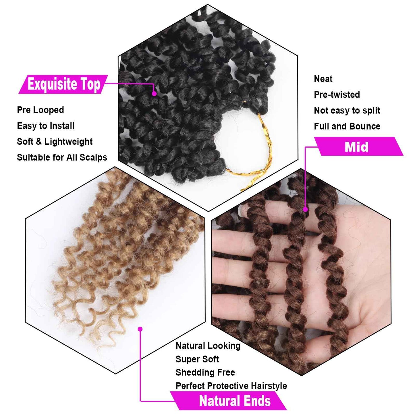 Long Passion Twist Hair Pre-twisted 24 Inch Passion Twist Crochet Hair for Black Women Pre Looped 8 Packs Synthetic Bohemian Twists Curly Ends Hair Extensions 1B-30-27