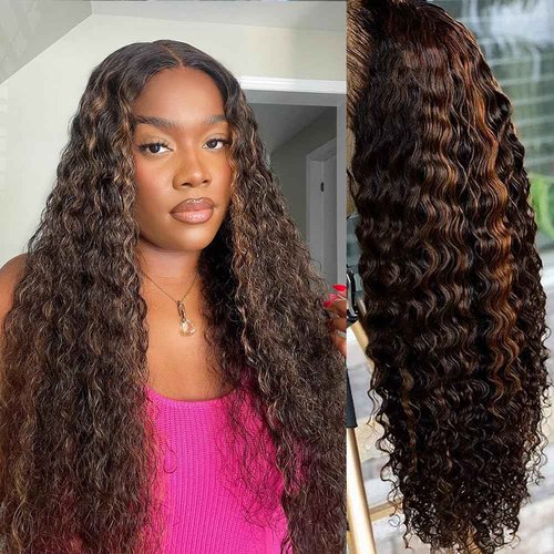 yamduly 20 Inch Highlight Ombre Lace Front Wig Human Hair Pre Plucked 1B/30 Black Brown 13x4 HD Lace Frontal Wigs Human Hair Deep Wave Honey Blonde Wigs for Black Women 180% Density