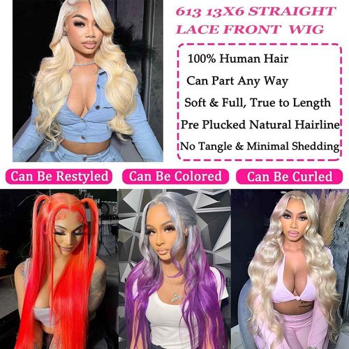 BABOSHOW 22 Inch 613 13x6 Lace Front Wig Human Hair 200% Density Blonde Body Wave Lace Front Wigs Human Hair Pre Plucked 613 Blonde HD Lace Frontal Wigs