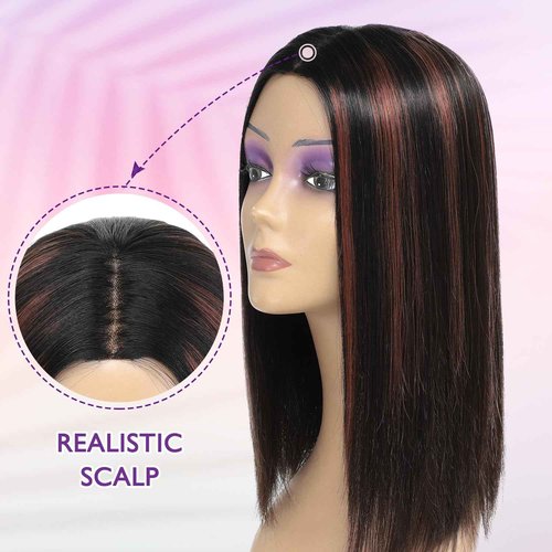 JIAJIA TERESA 12 Inch H1B/Copper Red Highlight Straight Human Hair Bob Wigs Glueless Minimalist 1.5 * 9 Realistic Look HD Lace Glueless Wigs Blunt Cut Short Black Bob Wigs