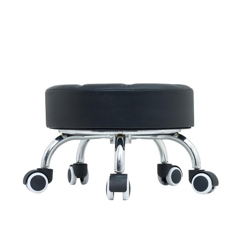 McDooFly Low Height Rolling Stool with Wheels - Heavy Duty 360° Swivel Low Stool Chair with Thickened Cushion Round Roller Seat Stools for Garage Shop Kitchen Home Office Salon Pedicure (Black)