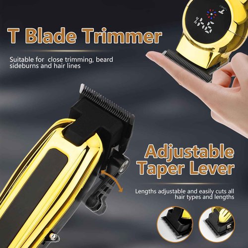 Beatslm Professional Men's Clippers and Trimmer Set, Barber Clippers, LED Display Hair Cutting Kit for Family, Gold
