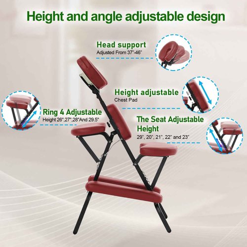 FDW Portable Massage Chair, Tattoo Chair, Foldable Spa Massage Chair, High Density Foam Height Adjustable SPA Salon Chair, Facial Brace for Customers with Backpack (Burgundy)