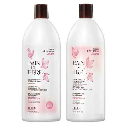 Bain de Terre Strengthening Shampoo and Conditioner Set | Keratin Phyto-Protein | Strengthens Weak & Fragile Hair | Paraben Free | Color-Safe | 33.8 Fl Oz