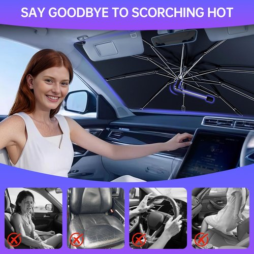 [2025 Upgraded] Windshield Sun Shade Umbrella, Foldable Car Sunshade for Trucks & SUVs with UV Protection, Heat Insulation & Automotive Interior Sun Protection for Outdoor Parking Camping (X-Large)