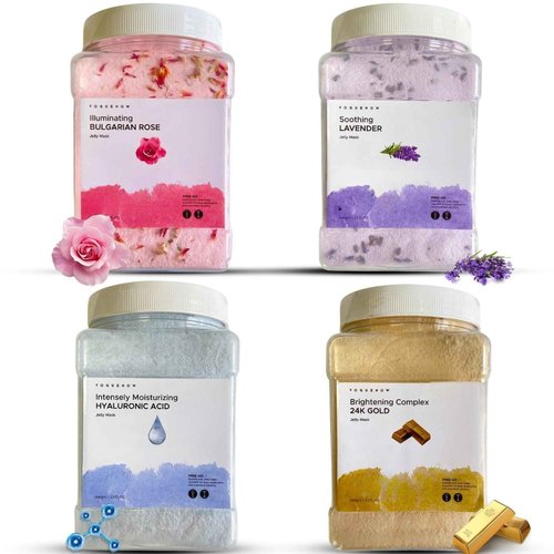 VogueNow Premium Jelly Face Mask for Facials - Bulgarian Rose, 24K Gold, Lavender & Hyaluronic Acid (Pack of 4) - Hydrating, Brightening & Nourishing Jelly Mask | Vajacial | 92 Oz Face Mask Skin Care