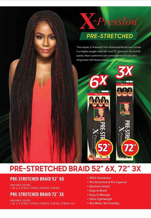 Outre Braids X-Pression Kanekalon 3X Pre Stretched Ultra Braid 72" (5-pack, 1B)