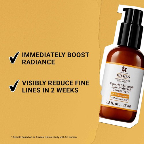 Kiehl's Powerful-Strength 12.5% Vitamin C Serum, Line-Reducing Concentrate for Face, Boosts Radiance & Firmness, Smooths & Plumps Skin, with Hyaluronic Acid, Dermatologist-Tested - 1.7 fl oz
