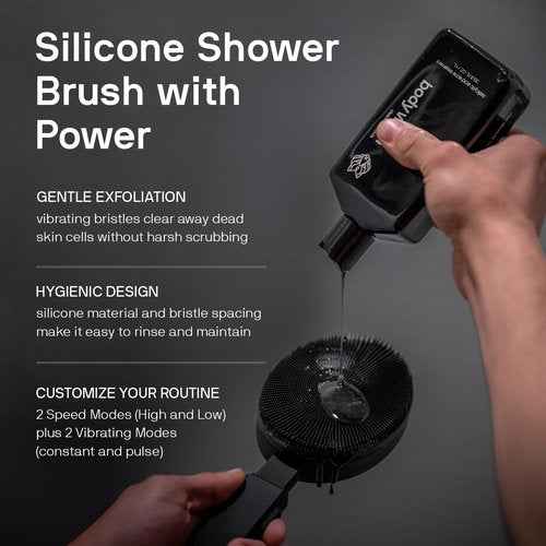 Black Wolf Vibrating Face & Sonic Body Scrubber & Charcoal Powder Body Wash for Men Bundle