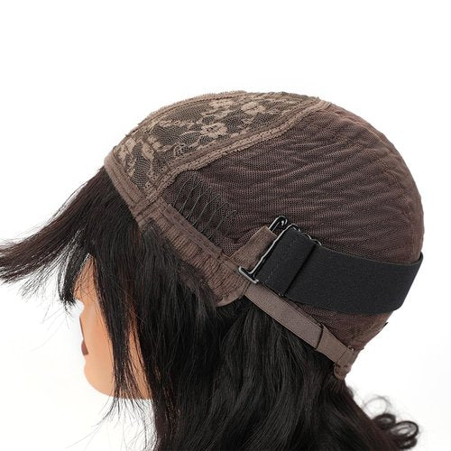 BLISSHAIR Natural Wavy Human Hair Wigs with Bangs Black Loose Wave Wigs for Women None Lace Front Wigs Loose Body Bob Wig Brazilian Virgin Human Hair Glueless Loose Curly Wig for Daily (14 Inch)