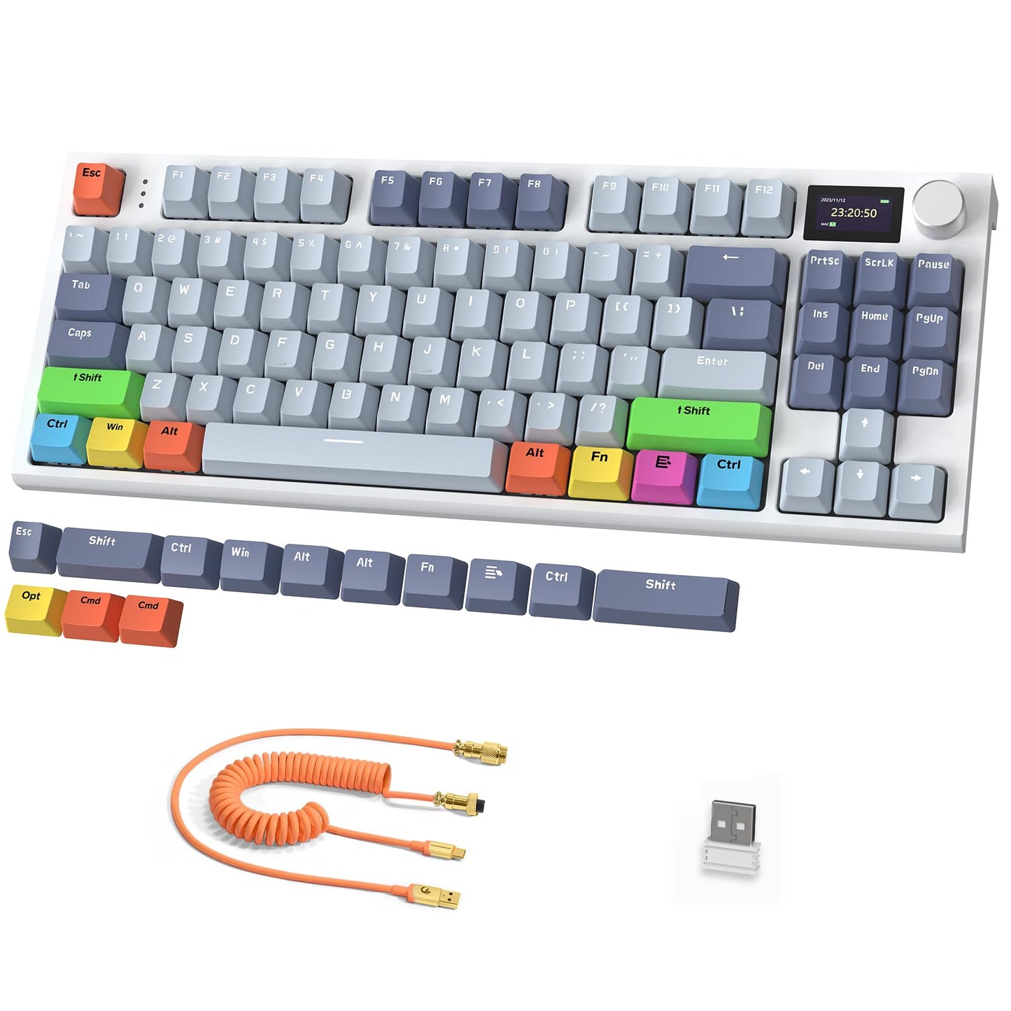 ATTACK SHARK RK86 Gaming RGB 75% Wireless Mechanical Keyboard, 82 Keys 2.4G/Bluetooth/USB-C Hot Swappable Gaming Keyboard 4000 mAH Battery w/Knob & 1.2'' HD OLED Display, Custom Linear Switches