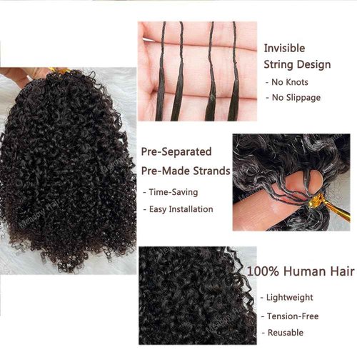 Knotless Pre Separated Human Hair Crochet Extensions for Braids Afro Kinky Curly Brazilian Virgin Feather Hair Bundles Boho Twist Braiding Hair for Black Women 16inch 60g