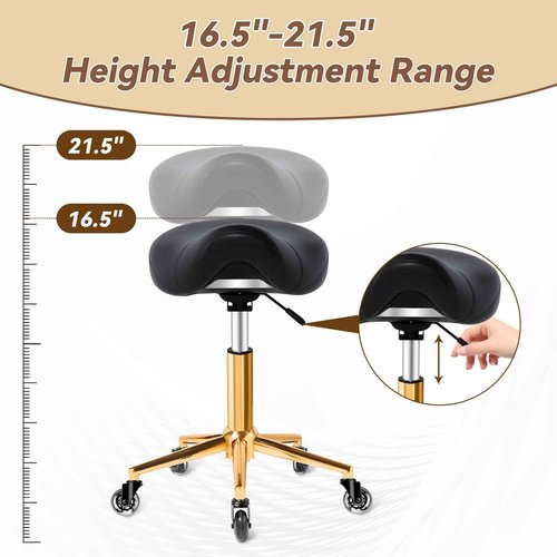 Saddle Stool with Wheels Ergonomic - Thick Wide Saddle Cushion, Healthy Posture No Pain, Easy to Adjust, Smooth Rolling No Creaky Noises, Rolling Swivel Saddle Stool Chair for Salon Massage (Black)