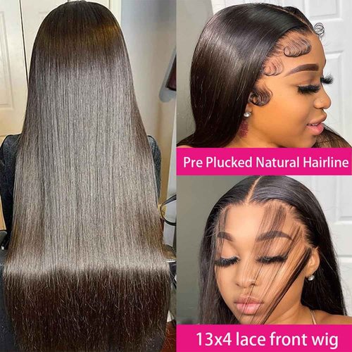 LHHUR 13x4 Lace Front Wigs Human Hair Pre Plucked with Baby Hair 220% Density 24inch HD Transparent Straight Lace Front Wigs Human Pre Plucked For Black Women Frontal Wigs Human Hair