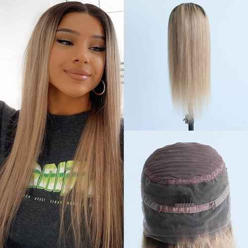 Aprilhair Pre-plucked Ombre #1B/27 Dark Root Honey Blonde 360 Lace Frontal Wigs Straight Glueless 150% Density Brazilian Virgin Human Hair With Baby Hair Full And Thick (10 Inch)