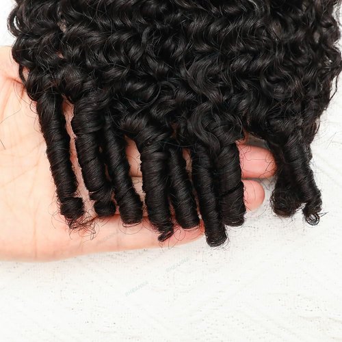 RHEANNA Feather Crochet Human Hair With Tight Curly Ends Invisible Knots Deep Curly Crochet Human Hair Extensions Knotless Pre-Separated 16inch 60g