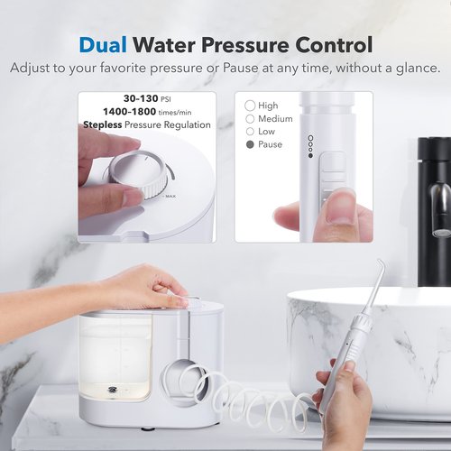 Zao's Selection Water Flosser, 1000ml Water Picks for Teeth Cleaning 30-130 PSI Teeth Cleaner, 8 Tips & Isolated Tip Storage, Dual Flow Control Power Dental Oral Irrigator for Braces