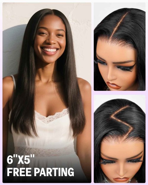 Megalook hair Glueless Wigs Human Hair 6x5 Ready to Go Closure Wig Human Hair 12A Salon-Quality Pre Plucked Pre Cut Straight Wigs Human Hair Bleached Tiny Knots 220% Density 16 Inch