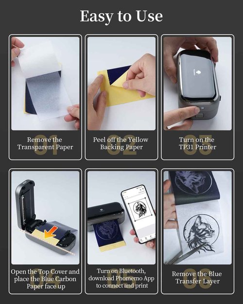 Phomemo TP31 Wireless Tattoo Stencil Printer with 130pcs Tattoo Transfer Paper