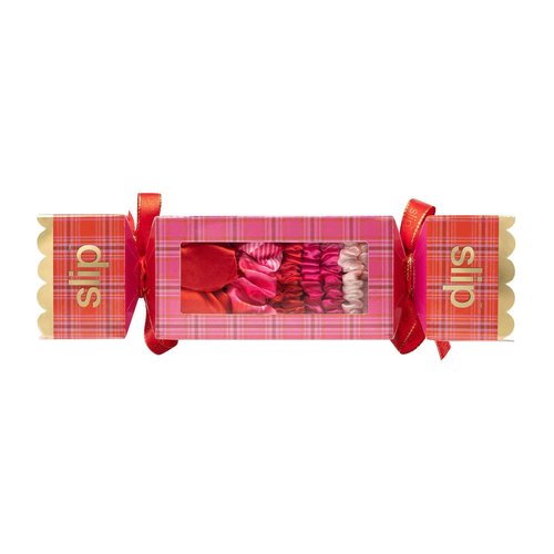 slip Scrunchies in Holiday Cracker Packaging: Anti-Crease, Anti-Breakage Slipsilk™ Design Protects Delicate Hair | Includes 5 Assorted Pure Silk Scrunchies, Scarlet