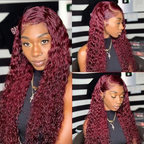 Larhali 99J HD Lace Front Wigs Human Hair Pre Plucked 180% Density Burgundy 13x6 Deep Wave Frontal Wigs Natural Hairline Human Hair Wigs for Black Women(18 Inch)
