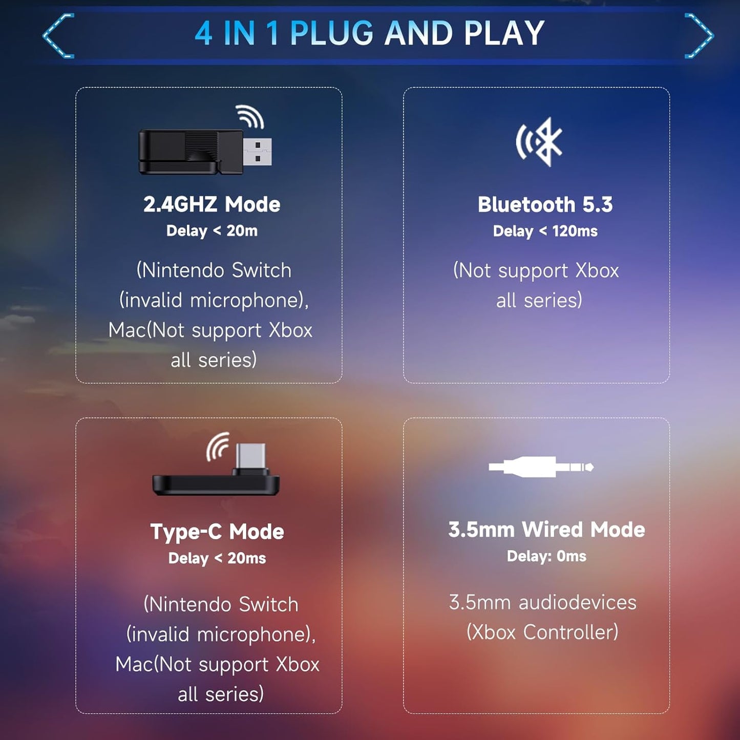 2.4GHz Gaming Headset Wireless for PS5, PS4, PC, Switch, Fortnite/Minecraft/FPS Gamers, Bluetooth 5.3 Gaming Headphones with Noise Canceling Mic, 45H+ Battery, Bass Sound, RGB Light -Black