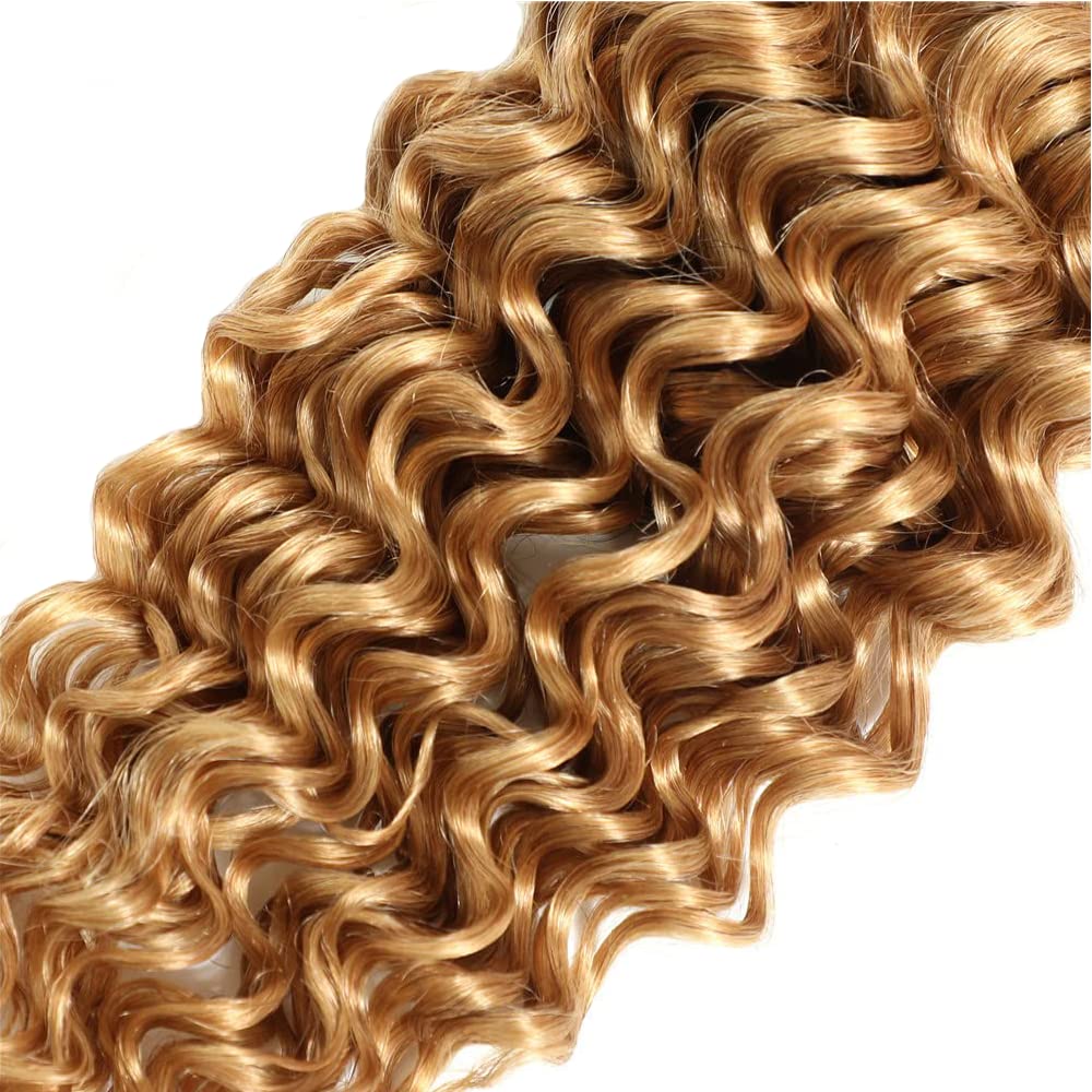 Honey Blonde Deep Wave Bundles Human Hair Unprocessed Brazilian Virgin Hair 16 18 20 Inch Color #27 Bundles Human Hair